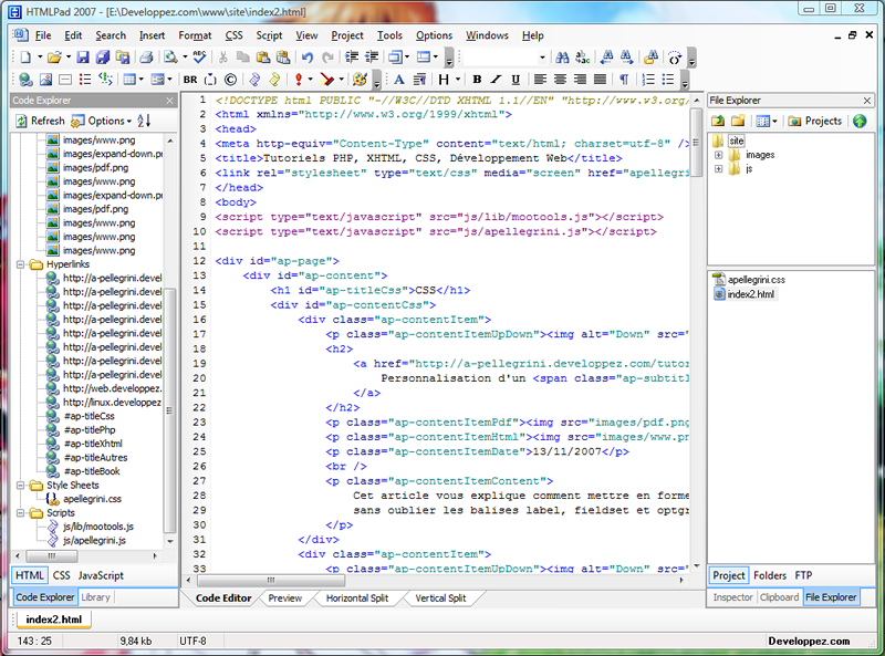 Interface de HTMLPad 2007