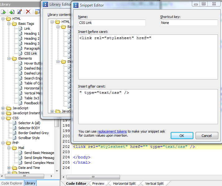 Library et Code Snippet de HTMLPad 2007