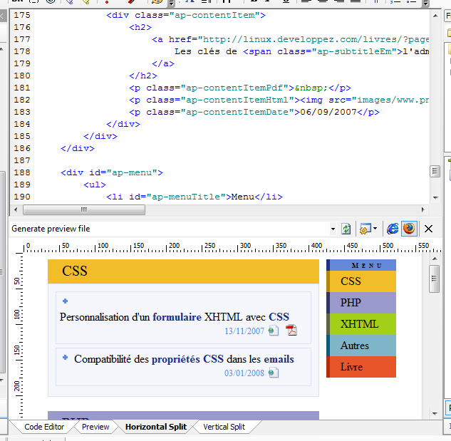 Prévisualisation de la page dans HTMLPad 2007